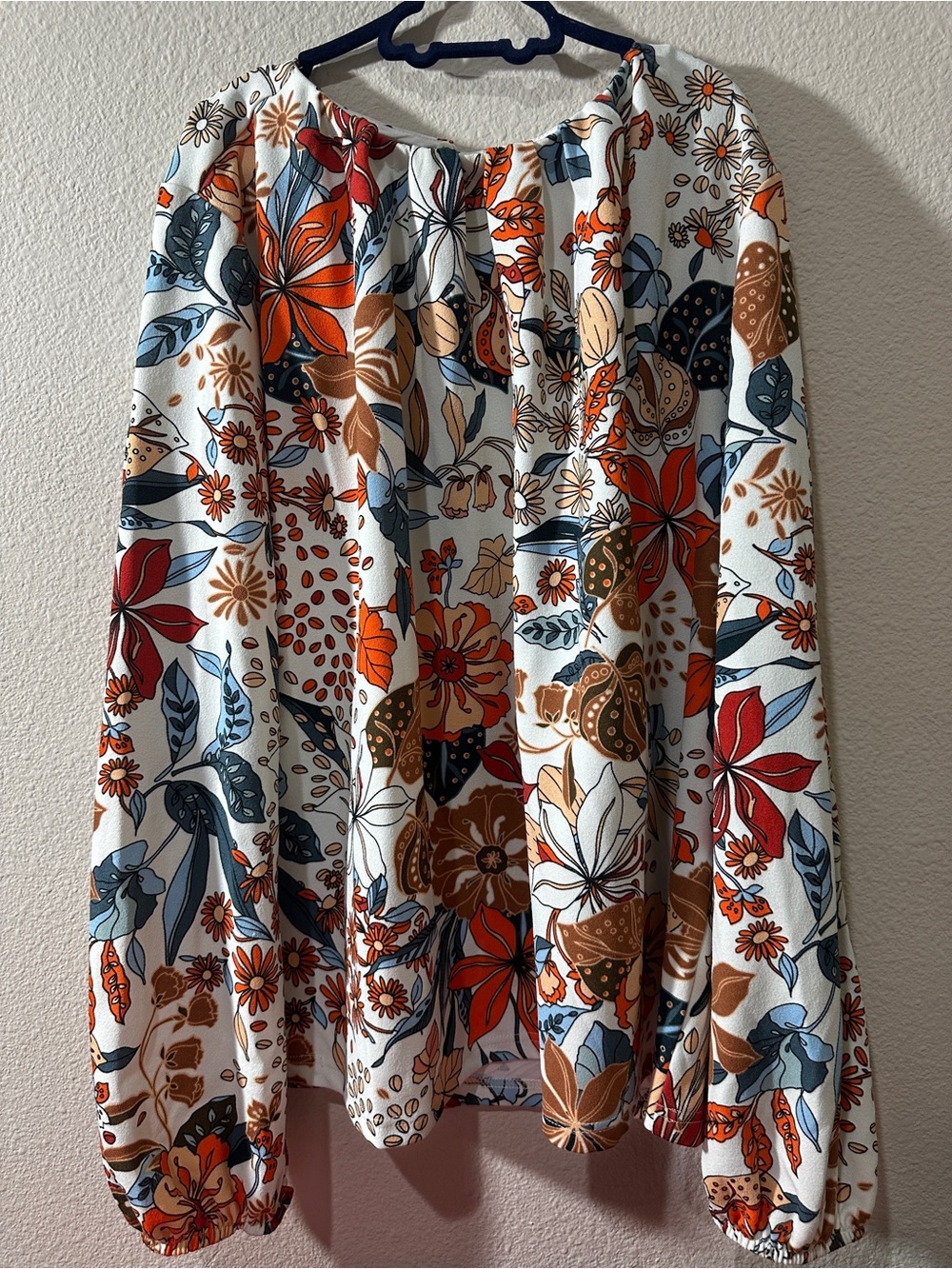 MELLODAY Floral Maxi Skirt in White, Orange & Blue XL